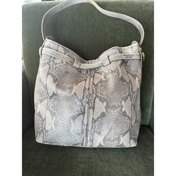Cole Haan Designer Neutral Snake Print Leather Shoulder Hobo Bag Gold Hardware - Picture 2 of 16